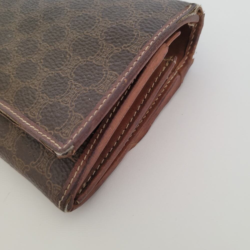 Celine Macadam Triomphe Monogram Brown Coated Canvas Leather Long Wallet Vintage - Picture 11 of 13